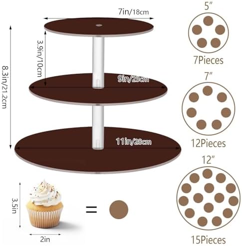 J JOYSAY Brown Coffee Pattern Acrylic Cupcake Stand 3 Tier Dessert Table Display Set Clear Cake Stands for Party Baby Shower Wedding Decorations Easy Assembly Donut Tower - Image 3