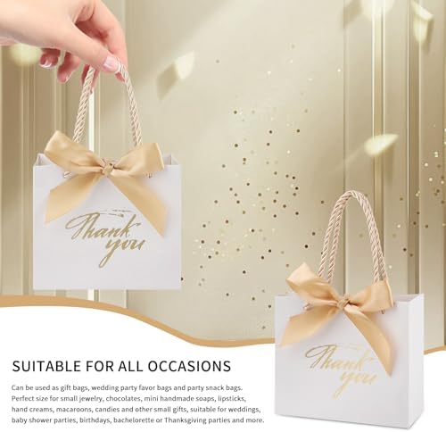 100Pcs Small Thank You Gift Bags With Handles White Gold Gift Bags Bulk - Image 4