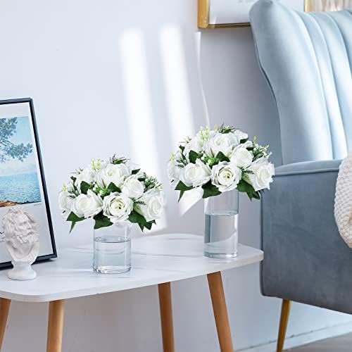 Sziqiqi Faux Silk Roses Artificial Flower Centrepieces, White, 10Pcs - Image 5
