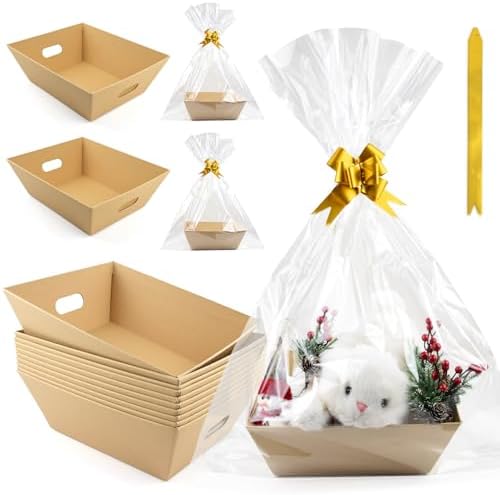 10PACK Empty Gift Basket Set, 11.8x9.8” Thick Kraft Market Tray Gift Basket by AKOBEARLA