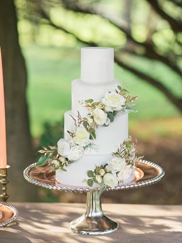 Rinlong 3Pcs Premade Cake Flowers, White Gold Wedding Cake Decor - Image 2