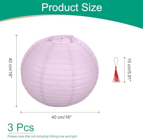 uxcell 3Pcs Light Purple Round Paper Lanterns 16" Chinese Paper Lantern - Image 2
