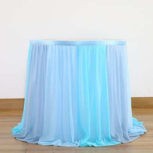 Frozen Theme Party Tulle Table Skirt for Rectangle Tables 14ft Blue Ruffle Tutu Table Cloth Cover for Winter Wonderland Baby Shark Baby Shower Birthday Party Wedding Decorations - Image 4