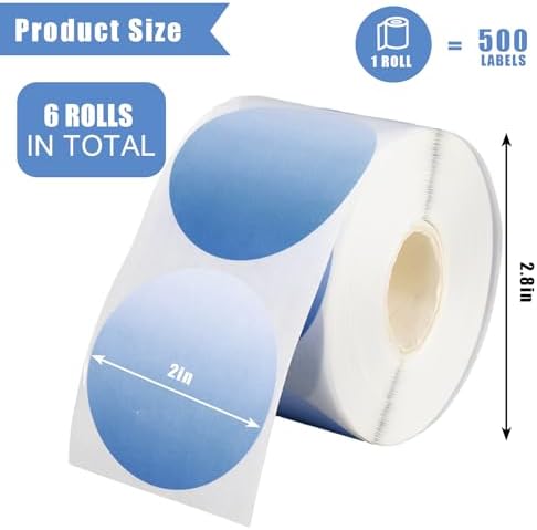 FYSUIMU 3000Pcs Gradient Thermal Label 2 Inch Circle Direct Thermal Sticker 6 Colors Round Adhesive Printer Decal for DIY Name Tag Logo Design, 6 Rolls (Pack of 2) - Image 2