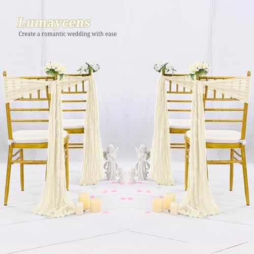 50 PCS Cheesecloth Chair Sashes Bows Wedding Aisle Decorations Chair Ribbon Ties Back Sash for Wedding Party Events Banquet Chair Cover Decoration (Ivory) - Image 6