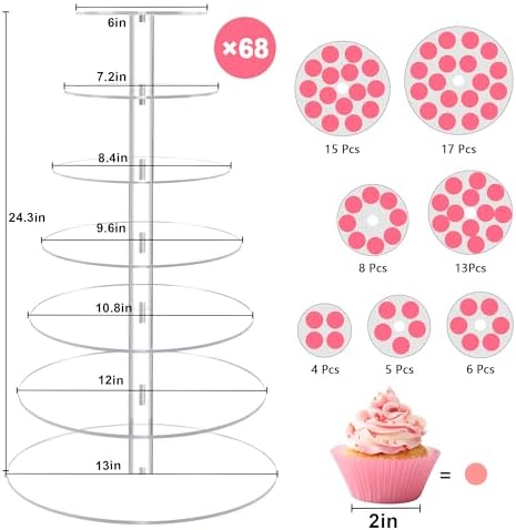 YestBuy Cupcake Stand, Acrylic Cupcake Tower Tree, 7 Tier Large Cupcake Holder for Pastry, Clear Cupcake Dispaly Stand for Party, Wedding, Baby Shower - Image 4