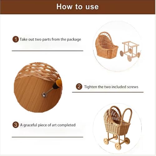 Vintage Wicker Stroller-Style Flower Basket with Wheels, for Wedding Party - Image 4