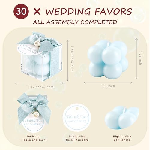 ACITHGL 30 Sets Fully Assembled Small Bubble Candle Party Favors for Guests Bulk Bridal Showers Favors Candles with Stylish Ribbons Thank You Cards Gifts (Shimmering Blue) - Image 2