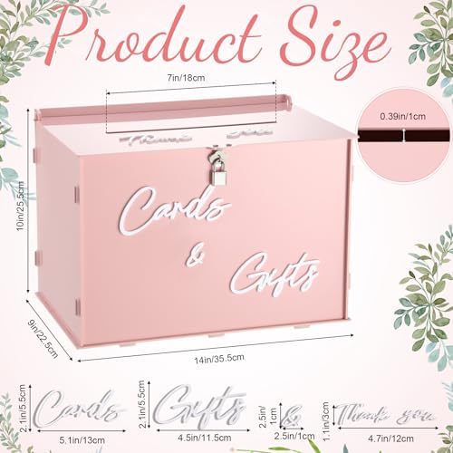 BreezeHug 14" Pink Acrylic Wedding Card Box with Lock & 3D Letters - Image 2