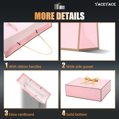 YACEYACE Gift Bags with Bow Ribbon, 20Pack of Pink Gift Bags with Handles - Image 4