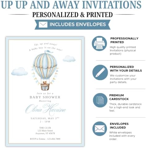 Personalized Baby Shower Invitations with Optional Books for Baby Insert | Vintage Hot Air Balloon Baby Shower Invite | Custom Printed Invitation - Image 2