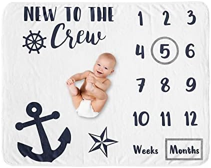 Sweet Jojo Designs Nautical Sailor Boy Girl Milestone Blanket Monthly Newborn First Year Growth Mat Baby Shower Memory Keepsake Gift Picture - Navy Blue White Anchors Ocean Sailboat Sea Gender Neutral by SweetJojoDesigns