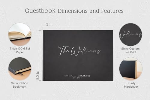 Personalized Foil Wedding Guest Book - 11.5 x 8.5 Custom Black Colored Guestbook with Customizable First Last Name Date Cover, Instant Photo Book for Sign in at Reception Baby Bridal Shower Party - Image 2