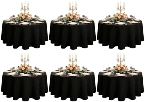 DRESSMAKER 6 Pack Round Table Cloth 90 Inch Black Cloth Fit 6FT Round Table by Dressmaker