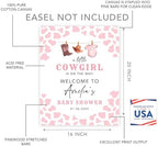 Andaz Press A Little Cowgirl Baby Shower Decorations, Personalized Little Cowboy Baby Shower Sign Custom Western Baby Shower Sign In Guest Book Alternative Pink 16"x20" Canvas Welcome Baby Shower Sign - Image 2