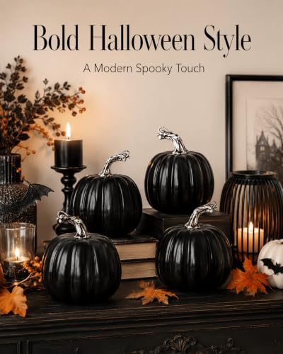 vensovo 6 Inch Black Artificial Pumpkins, 4 Pack - Image 2
