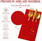 100 Pcs Red Napkins Disposable Linen Feel Dinner Paper Napkins with Built-in Flatware Pocket, 16inch x 16inch Airlaid Paper Pre-Folded Napkins for Silverware Baby Shower Easter Wedding Birthday Party - Image 5