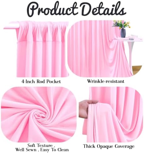 20ft x 10ft Pink Backdrop Curtains, 4 Panels Baby Pink Drapes for Backdrop - Image 5