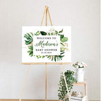 Andaz Press Custom Large Baby Shower Canvas Welcome Sign, 16 x 20 Inches, Tropical Palm Leaves, Guestbook Alternative, Personalized Sign Our Canvas, for Tropical Baby Shower, Baby Sprinkle Theme - Image 2