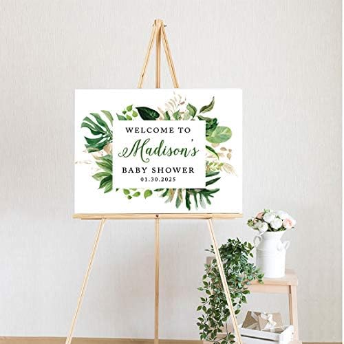 Andaz Press Custom Large Baby Shower Canvas Welcome Sign, 16 x 20 Inches, Tropical Palm Leaves, Guestbook Alternative, Personalized Sign Our Canvas, for Tropical Baby Shower, Baby Sprinkle Theme - Image 2