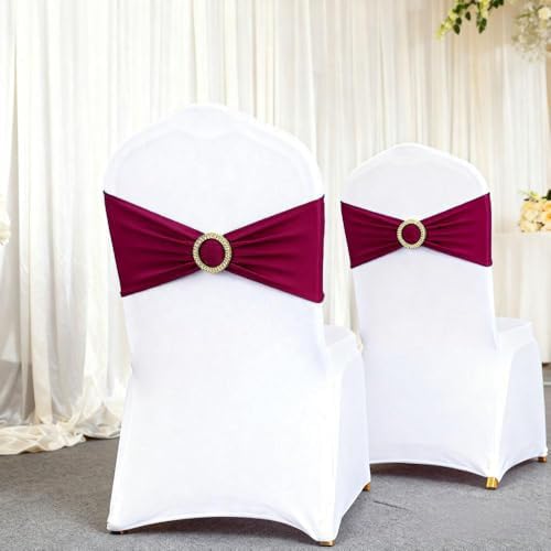 Burgundy Chair Sashes 50 Pack with Gold Buckle Slider, Spandex Wine Red Chair Bands Bows for Folding Chairs Wedding Party Banquet Décor - Image 4