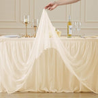 Champagne Table Cloth Rectangle 6ft Stretch Fitted Tulle Tablecloth Spandex Rectangular Table Cover with Ruffle Skirt for Wedding Baby Shower Birthday Party Banquet Cake Dessert Table Decor - Image 7