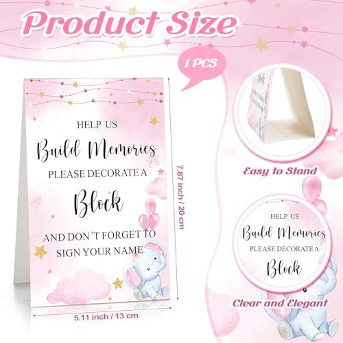 Wonderjune 147 Pcs Baby Shower Blocks Decorate Game Kit, Pink Elephant - Image 4