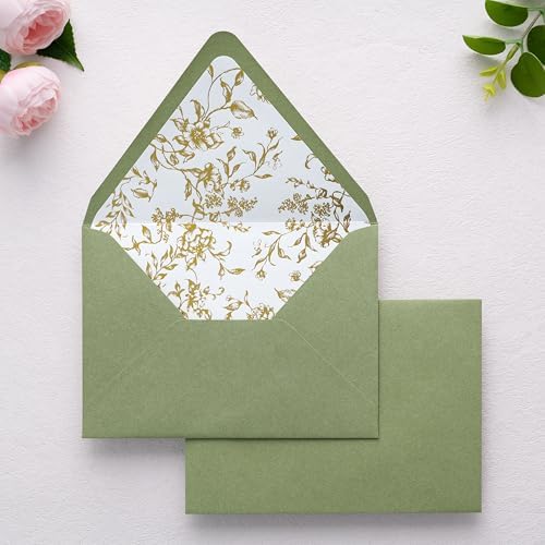 PONATIA A7 Euro Flap Gold Foil Liner Envelopes, Sage Green5x7 Envelopes by ponatia