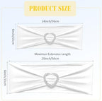 White Chair Sashes 60 Pack Spandex Sashes for Chairs Universal Chair Sashes Bands with Heart Buckle Slider for Wedding Banquet Party Decorations - Image 2