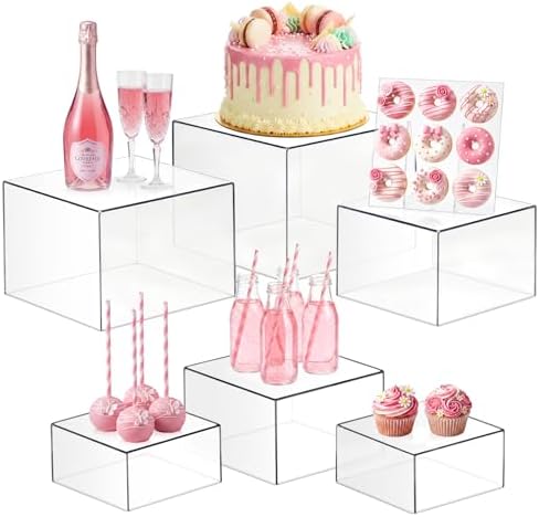 6 Pcs Acrylic Buffet Risers, Clear Stackable Food Display Stand by Budiwati