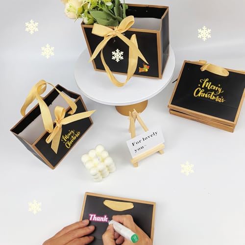TKSBAG 50 PCS Small Black Gold Gift Bags with Bow Ribbon - 6.4x3.1x5.1 Inch Thank You Bags with Handles, Bulk for Baby Shower, Bridal Shower, Wedding, Party Favors, Fathers' Day - Image 5