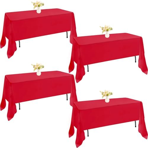 4 Pack Rectangle Tablecloth 60x126 Inch Red Washable Polyester Table Cover for Wedding Dining Table Buffet Parties Banquet Decoration（Red） by JALANCY