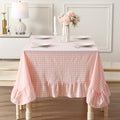 Blush White Gingham Ruffled Table Cloth Rectangular 120“x60” by KMASANIJI