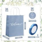 Queekay 36 Pcs Large Welcome Paper Gift Bags with Handle 10.6 x 8.3 x 4 Inches with 36 Tags Wedding Church Party Favor Bridal Gift Bags for Guest Birthday Baby Shower(Classic,Light Blue) - Image 2