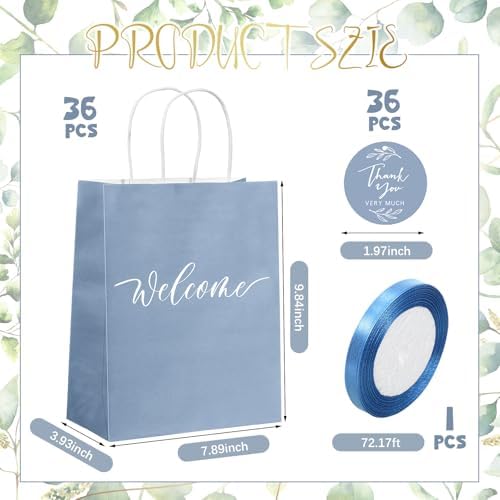 Queekay 36 Pcs Large Welcome Paper Gift Bags with Handle 10.6 x 8.3 x 4 Inches with 36 Tags Wedding Church Party Favor Bridal Gift Bags for Guest Birthday Baby Shower(Classic,Light Blue) - Image 2