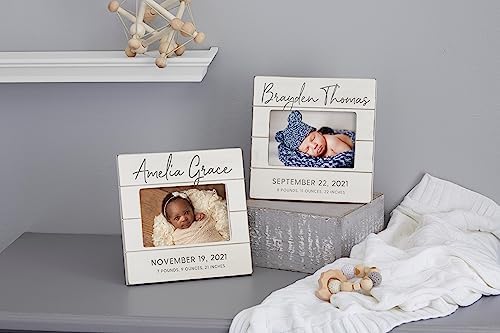 Personalization Universe Personalized Simple and Sweet Baby Shiplap Frame 5x7 Vertical Picture Frame - Rustic Whitewashed Wood Photo Frame for Newborn, Boy or Girl, Newborn & Family Pictures, Tabletop Display with Easel Back Design - Image 3