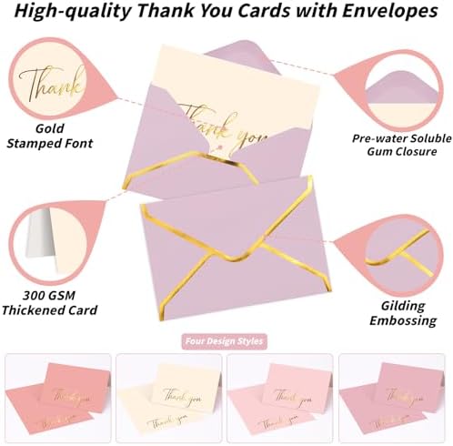 240 PCS Thank You Cards with Envelopes, 4 x 6 Inch Gold Foil Letterpress - Image 3