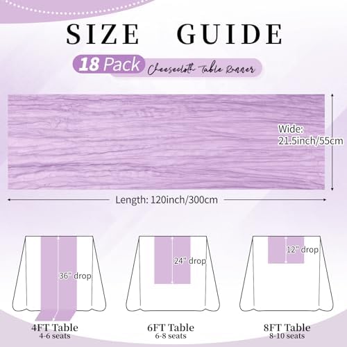 18 Pack Lilac Purple Cheesecloth Table Runner 21.5x120 Inch,Semi Sheer Boho Gauze Cheese Cloth Fabric Table Runners 10 FT Long for Wedding Party Baby Shower Birthday Home Decor - Image 3