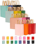 qiqee 100-Packs Paper Bags with Handles Bulk 8.26"×6"×3.15" Small Gift Bags 16 Different Senior Color Bags Multiple Uses（Small Size） by Qiqee