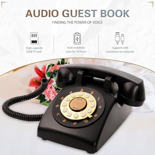 Audio Guest Book Wedding Phone,32GB Memory Customized Audio Messages, Volume Adjustable, with Message Replay Feature, Suitable for All Kinds of Party(Black+Golden Sign) - Image 3