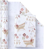 WRAPAHOLIC Jumbo Baby Shower Wrapping Paper - 30 Inch x 100 Feet Jumbo Roll - Hello Baby and Rabbit in Bassinet Design for Neutral Baby Shower, Boys Girls Kids Birthday - Image 2