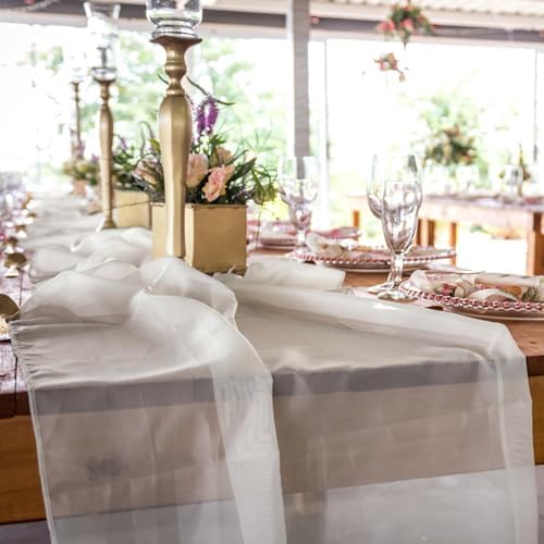 10 Pack 10ft White Chiffon Table Runners Wedding Table Runner Sheer Romantic Tulle Table Runner for Christmas Wedding Bridal Tea Party Baby Shower Birthday Party Table Decorations(120 x 12 in) - Image 7