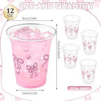 100 Pcs Pink Bow Plastic Cups, 12 oz Cute Bow Drinking Cups Pink Bow Clear Disposable Plastic Cups for Bridal Shower Wedding Birthday Party Supplies - Image 2
