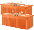 Wish Care 2 Pack Orange Spandex Table Clothes for 8 Foot Rectangle Tables, 8FT Wrinkle Free Fitted Tablecloths Ruffles Design Table Cover for Party, Banquet, Wedding and Events by WishCare