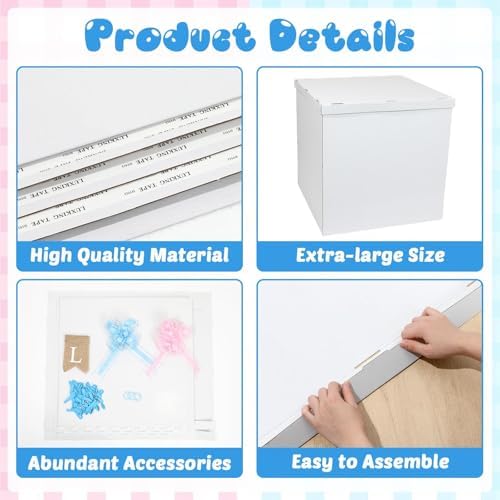 28in Giant Gender Reveal Gift Box with 40 Pcs Blue Balloons for Boys - Image 3