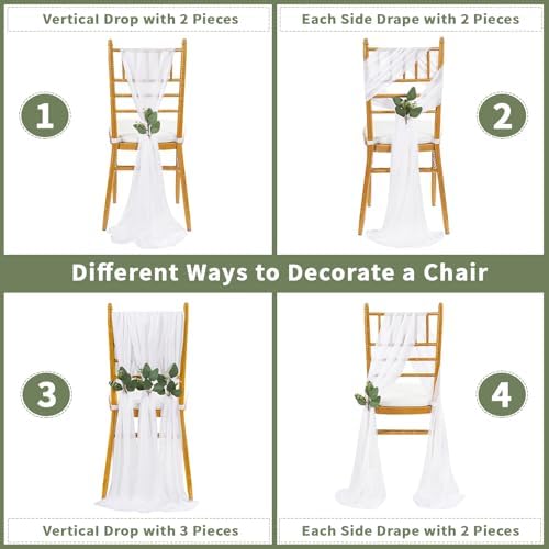 QueenDream White Sashes Wedding Chair Decorations: 50PCS Tulle Chair Cover Bands Aisle Sheer Chairs Bows for Indoor Outdoor Ceremony Banquet - Image 5