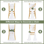 QueenDream White Chair Sashes Wedding: 16 Pieces Long Sheer Wedding Aisle Chair Decorations Tulle Chairs Covers with Artificial Eucalyptus - Image 5