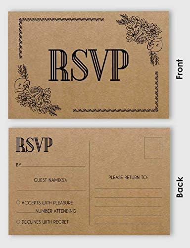 50 Blank RSVP Cards,RSVP Postcards No Envelopes Needed,Kraft Print Response Card,RSVP for Wedding,Baby Shower,Bridal Shower - Image 3