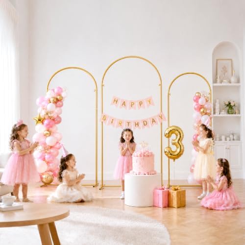 GRENTY Wedding Arch Backdrop Stand Set of 3, 7.2FT, 6.6FT & 6FT Gold Metal Balloon Arch Frame for Flowers, Wedding Ceremony, Birthday, Baby Shower and Party Decor - Image 2