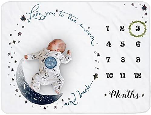 Monthly Milestone Blanket for Baby Boy, Age Month Blankets with Growth Chart, Newborns Gift for Baby Shower, Soft Plush Photo Prop Blanket, Wreath &12 Stickers Included,51''x40'' by Yoothy